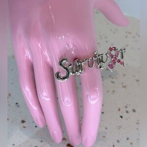 Breast Cancer Survivor Pink Ribbon Jewelry Ring in Silver Tone‎